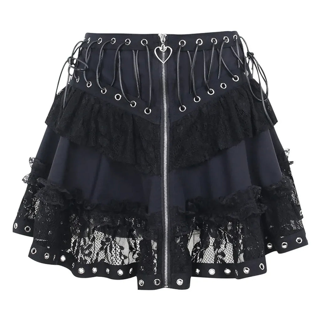 Gothic Lace-Up Corset Skirt – Kawaii Harajuku Punk Ruffle Mini Skirt - Blackthorn 31
