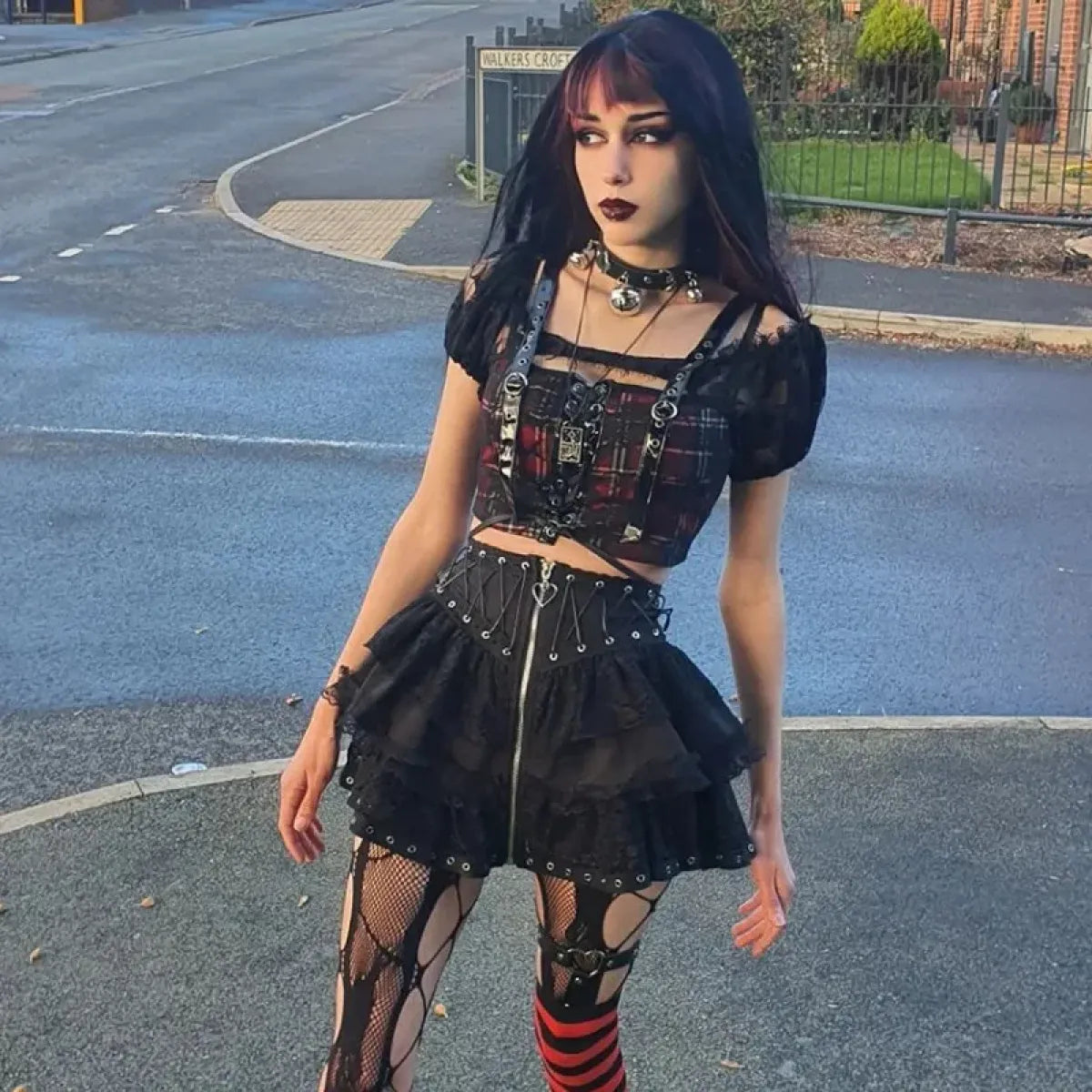 Gothic Lace-Up Corset Skirt – Kawaii Harajuku Punk Ruffle Mini Skirt - Blackthorn 31