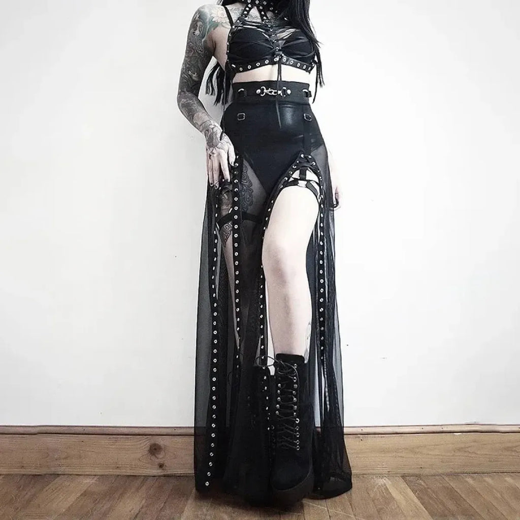 Punk Gothic Eyelet Mesh Skirt - Blackthorn 31