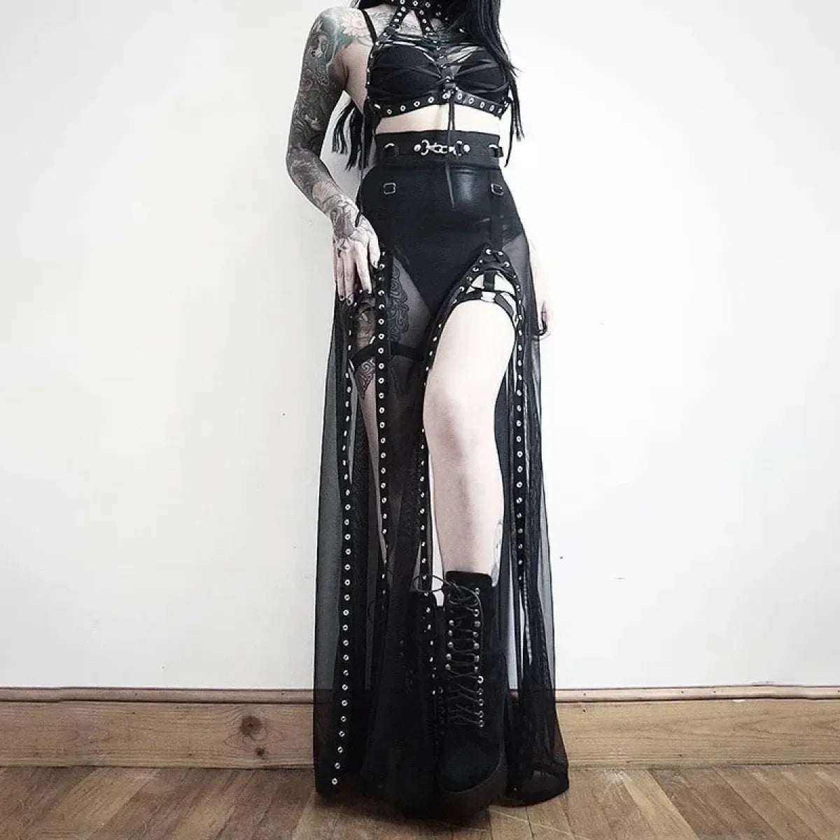 Punk Gothic Eyelet Mesh Skirt - Blackthorn 31