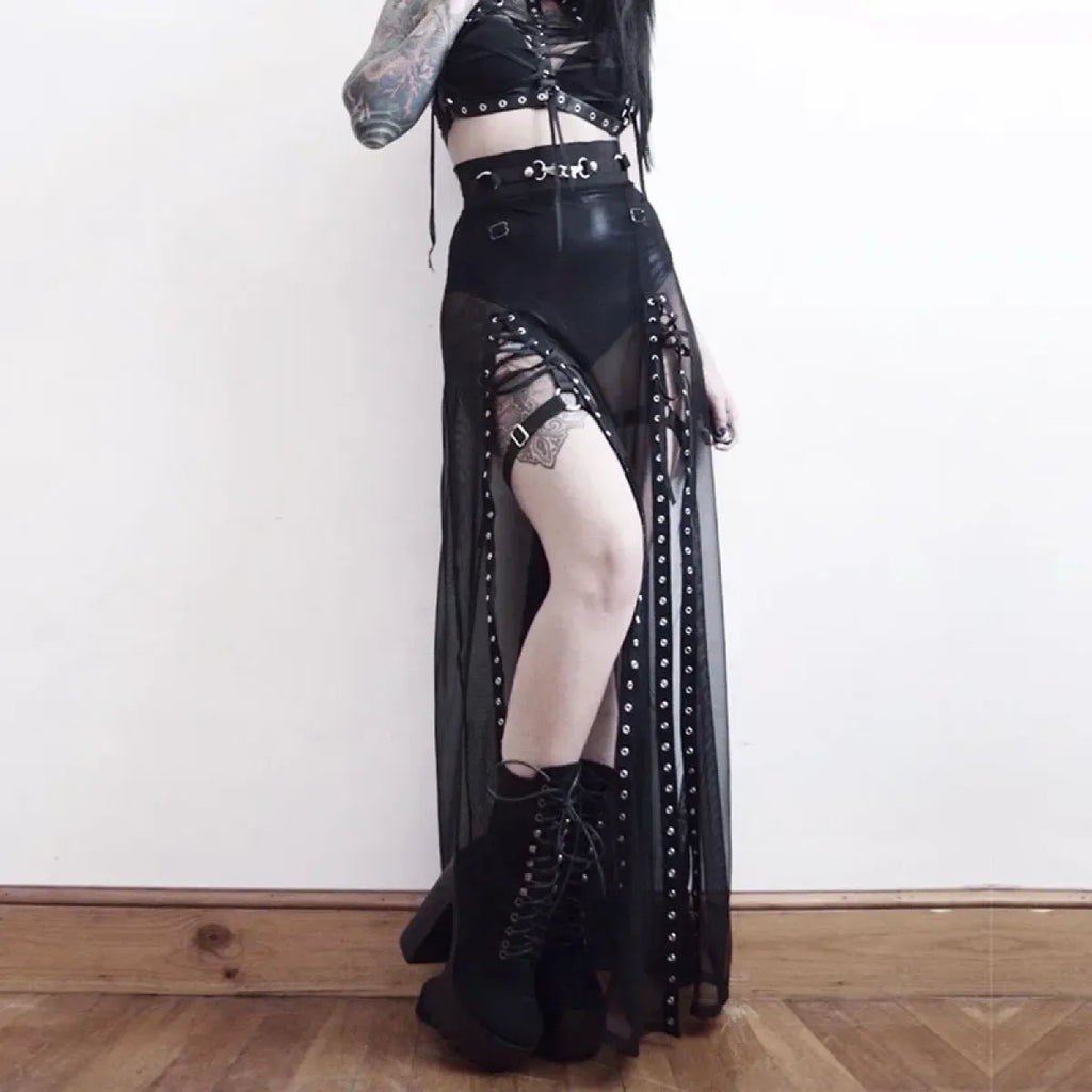 Punk Gothic Eyelet Mesh Skirt - Blackthorn 31