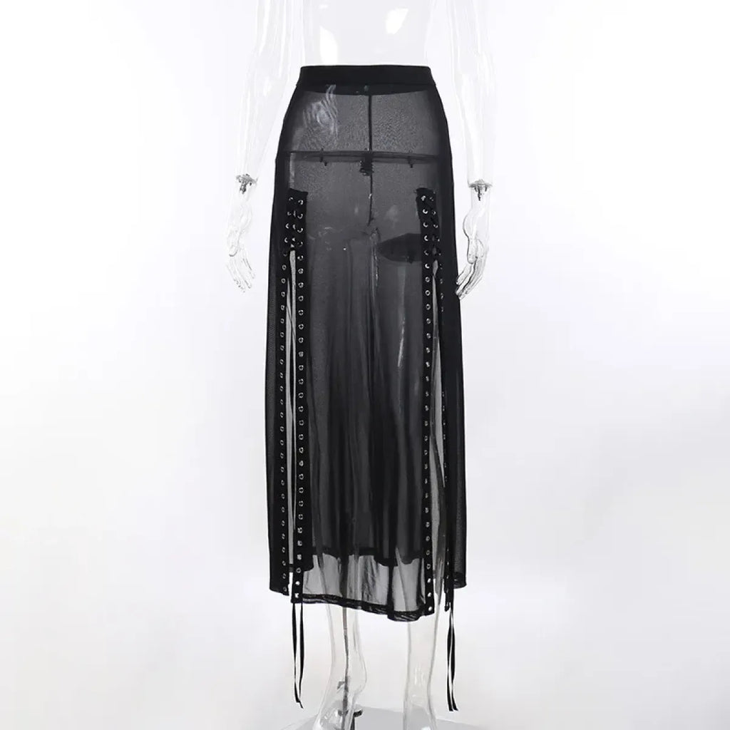 Punk Gothic Eyelet Mesh Skirt - Blackthorn 31