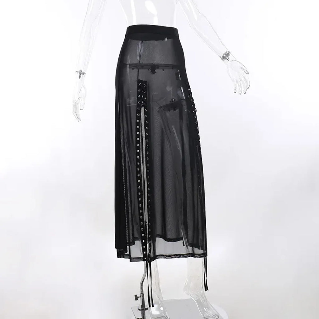 Punk Gothic Eyelet Mesh Skirt - Blackthorn 31