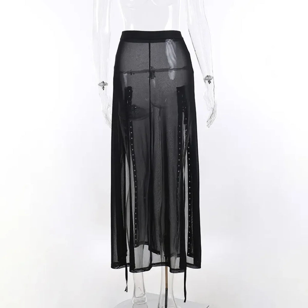 Punk Gothic Eyelet Mesh Skirt - Blackthorn 31