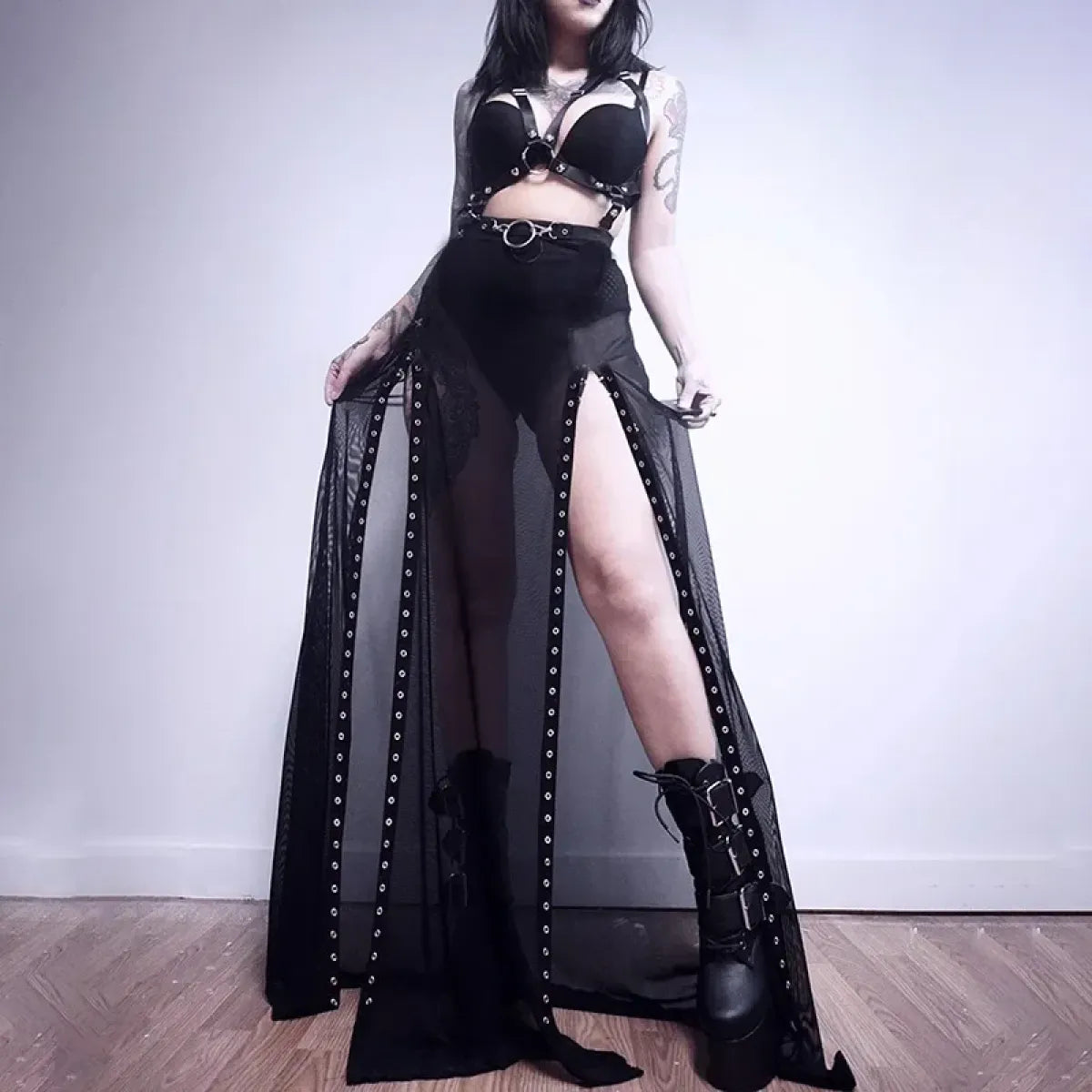 Punk Gothic Eyelet Mesh Skirt - Blackthorn 31