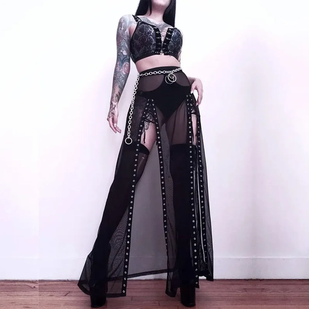 Punk Gothic Eyelet Mesh Skirt - Blackthorn 31