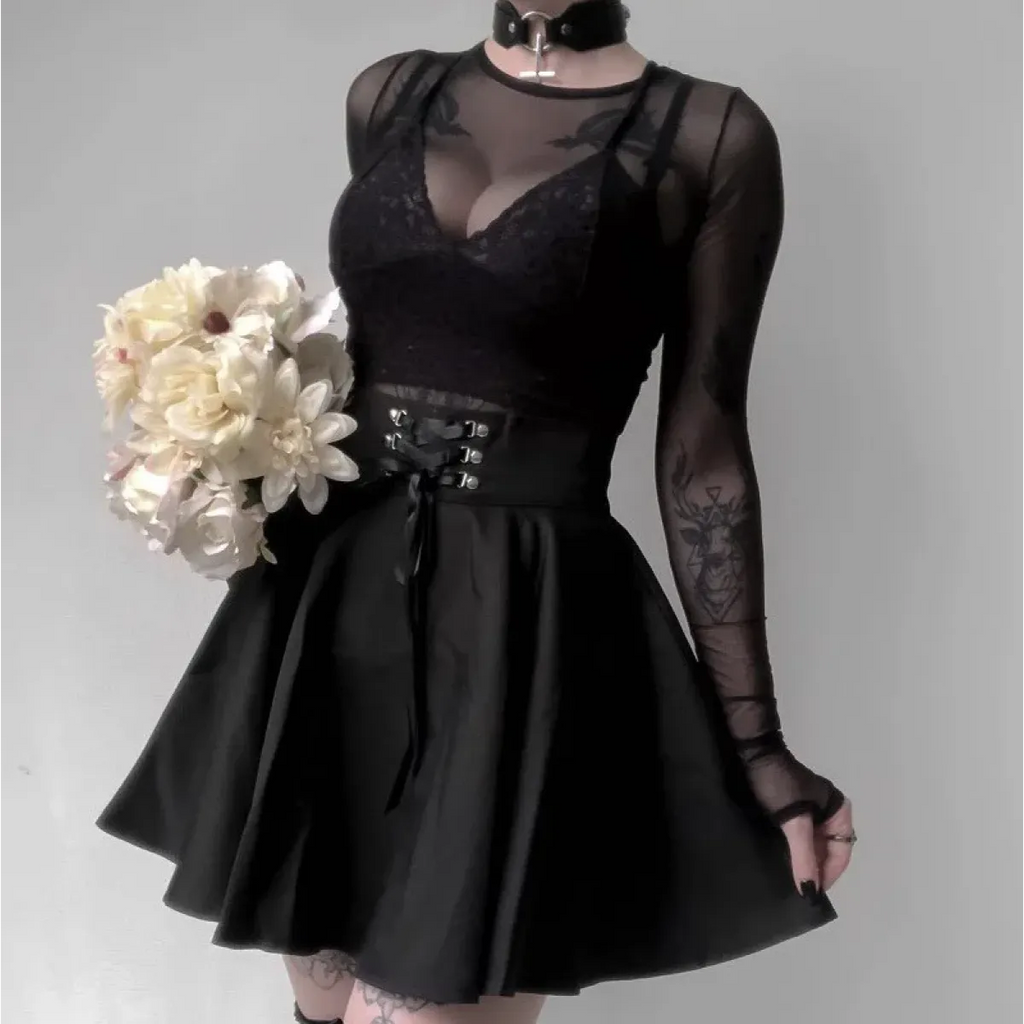 Gothic Lace-Up Mini Skirt – Harajuku Hipster Style for Women - Blackthorn 31
