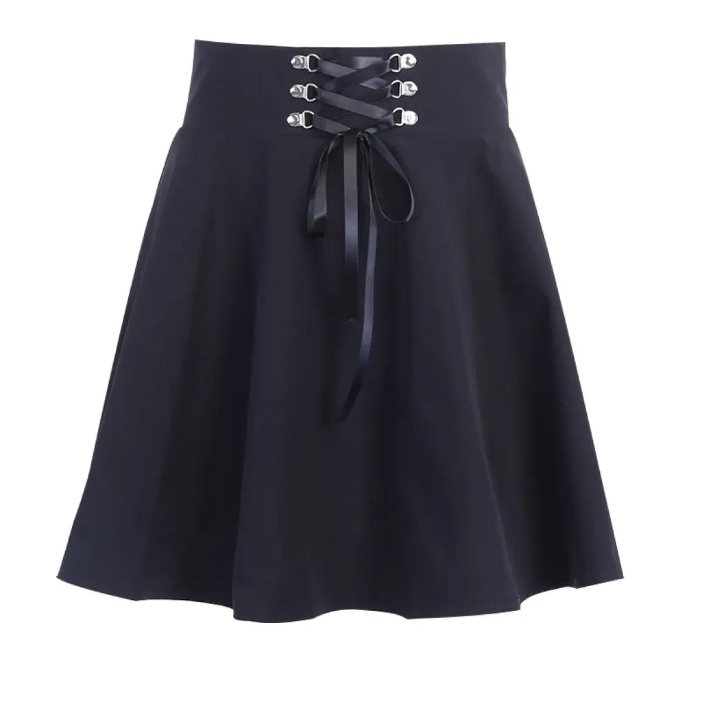 Gothic Lace-Up Mini Skirt – Harajuku Hipster Style for Women - Blackthorn 31