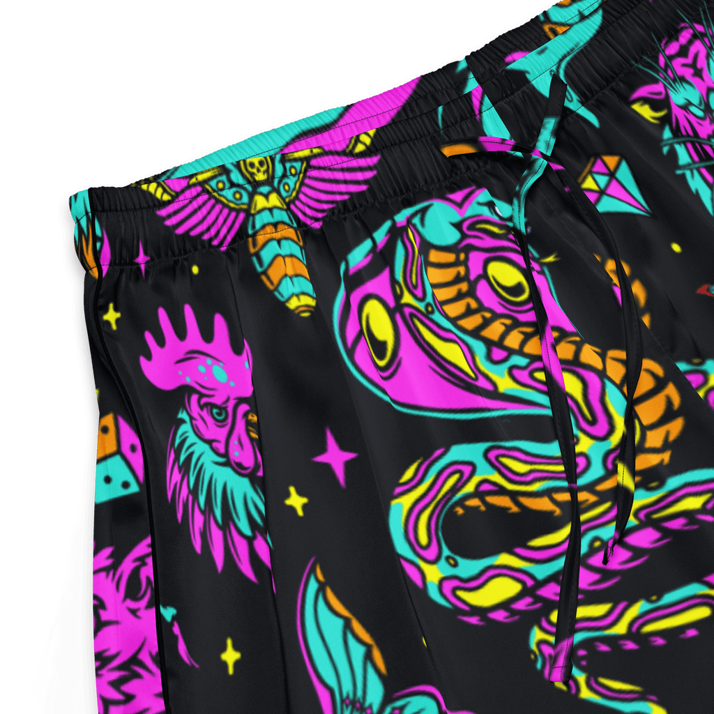Neon traditional silky pajama shorts by Goth Cloth Co. with vibrant neon color and soft, smooth fabric for comfortable sleepwear