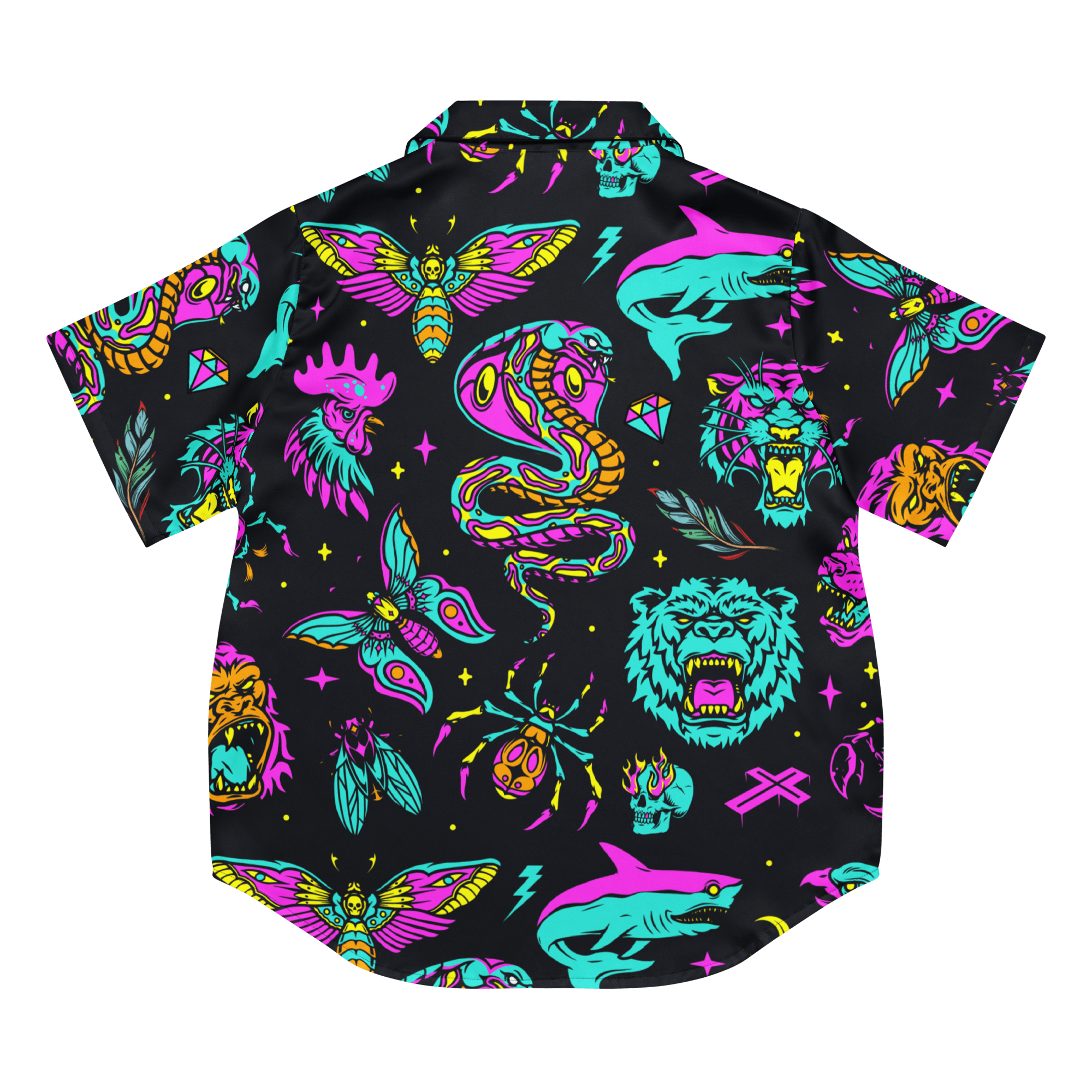 Neon traditional silky pajama top from Goth Cloth Co. featuring vibrant colors and lightweight, smooth fabric.