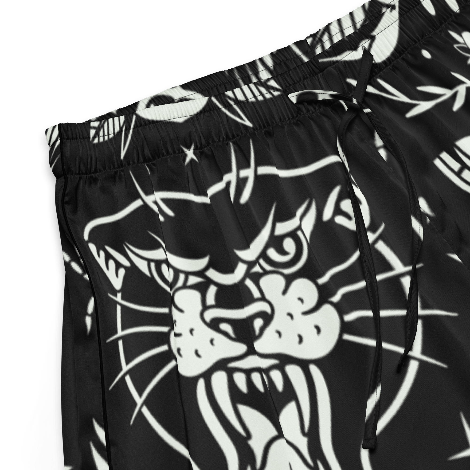 Old School Ink Silky Pajama Shorts by Goth Cloth Co. in black with vintage-inspired ink print and soft, silky fabric.