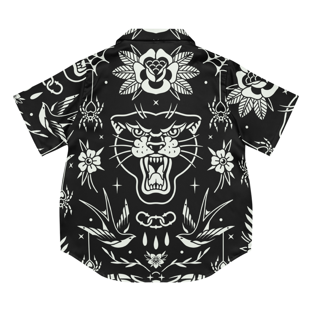Old School Ink Silky Pajama Top by Goth Cloth Co. featuring a smooth, silky fabric with vintage-inspired ink design.