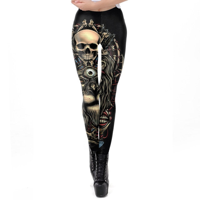 Skull Punk Women Legging Gothic Style Lion Retro Vintage Steampunk Leggins Ankle Pants-0