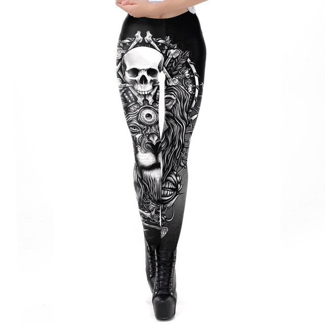 Skull Punk Women Legging Gothic Style Lion Retro Vintage Steampunk Leggins Ankle Pants-5
