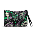 Psychobilly Blast crossbody bag by Goth Cloth Co. with bold graphic design and adjustable strap, made of durable fabric.