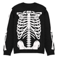Skeleton Squad knit crew neck sweater by Goth Cloth Co., featuring a skeleton graphic on a black knit fabric.