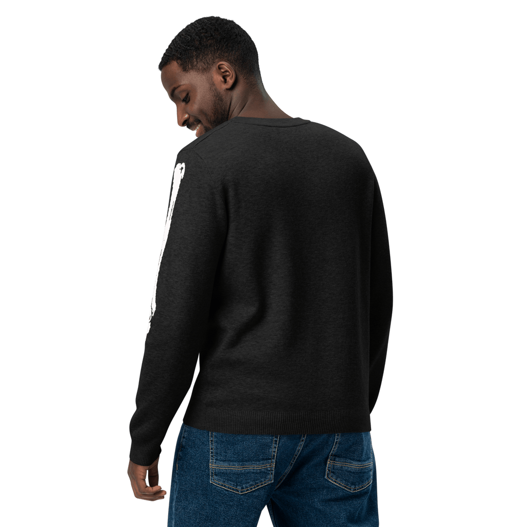 Skeleton Squad knit crew neck sweater by Goth Cloth Co. featuring a skeleton graphic on a cozy knit fabric.