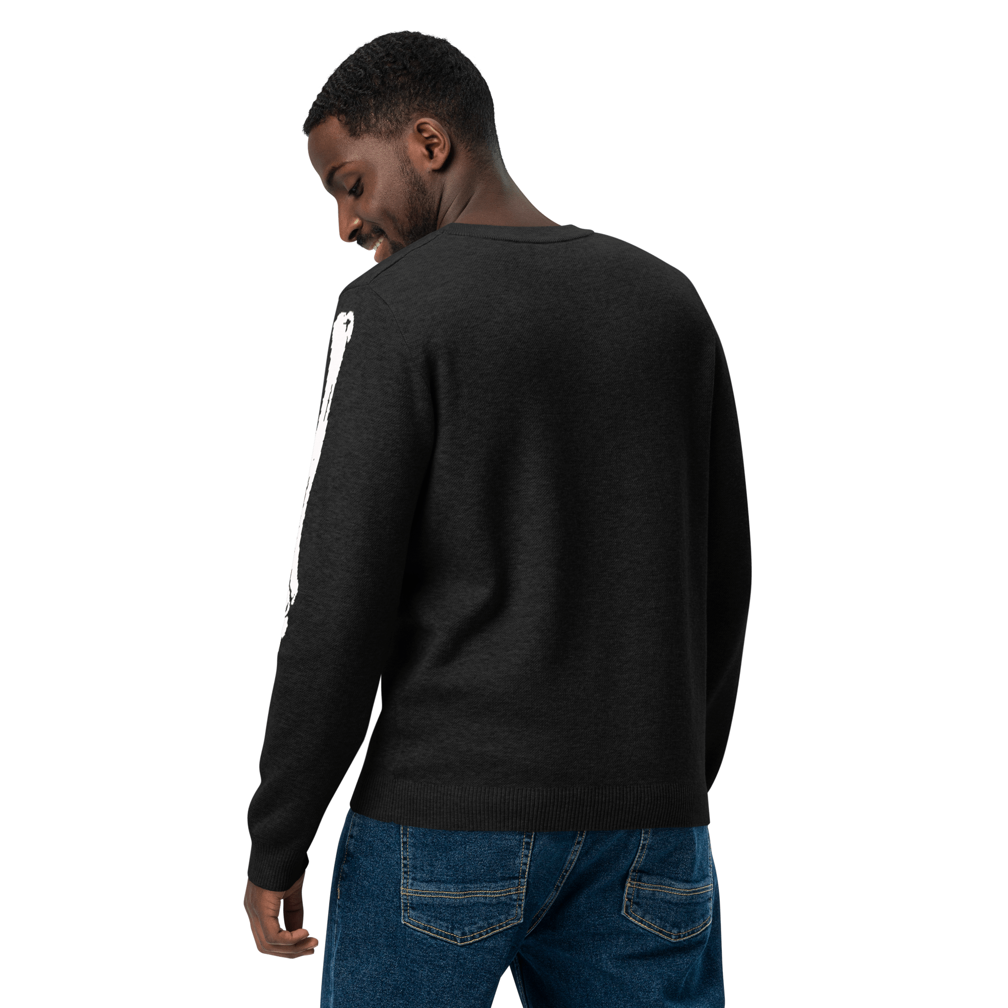 Skeleton Squad knit crew neck sweater by Goth Cloth Co. featuring a skeleton graphic on a cozy knit fabric.