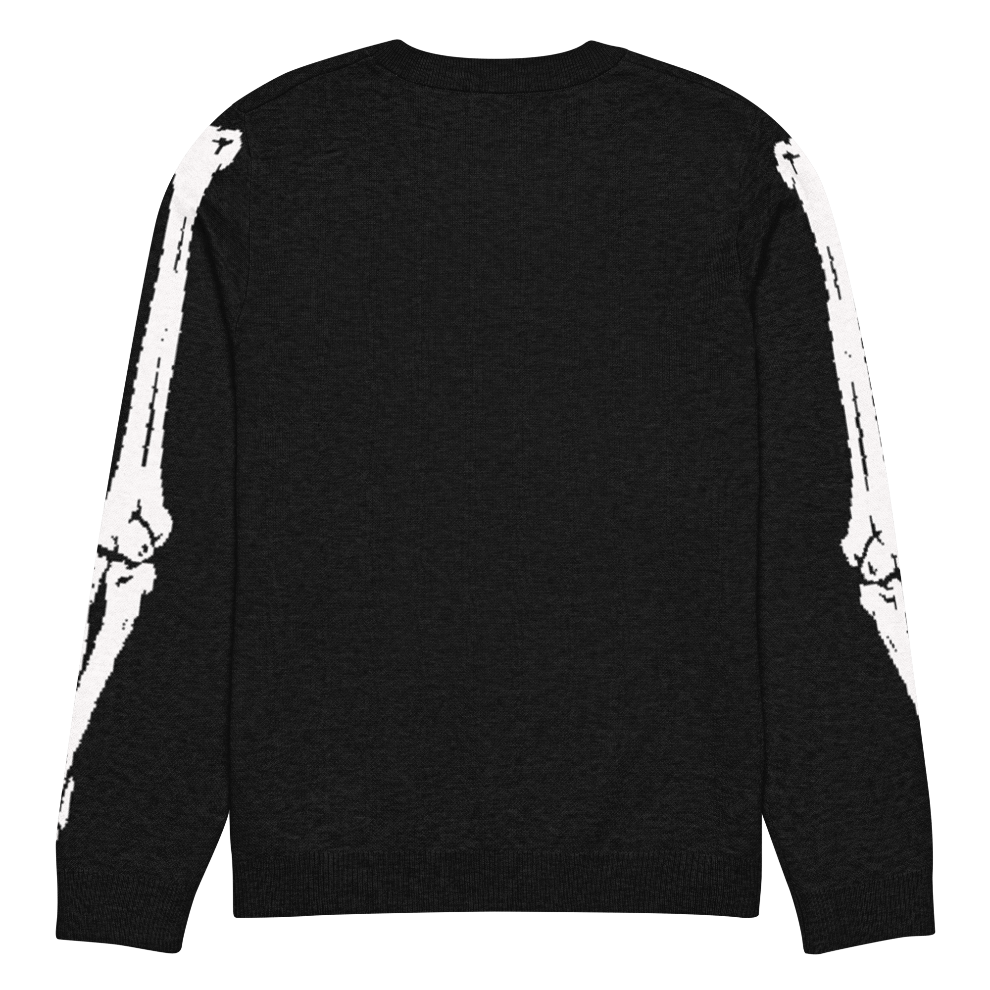 Skeleton Squad knit crew neck sweater from Goth Cloth Co., featuring a skeleton design on a cozy knit fabric.