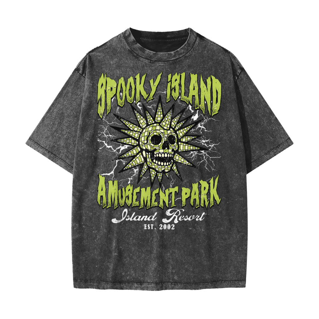 Spooky Island Amusement Park Snow Washed T-Shirt - Blackthorn 31