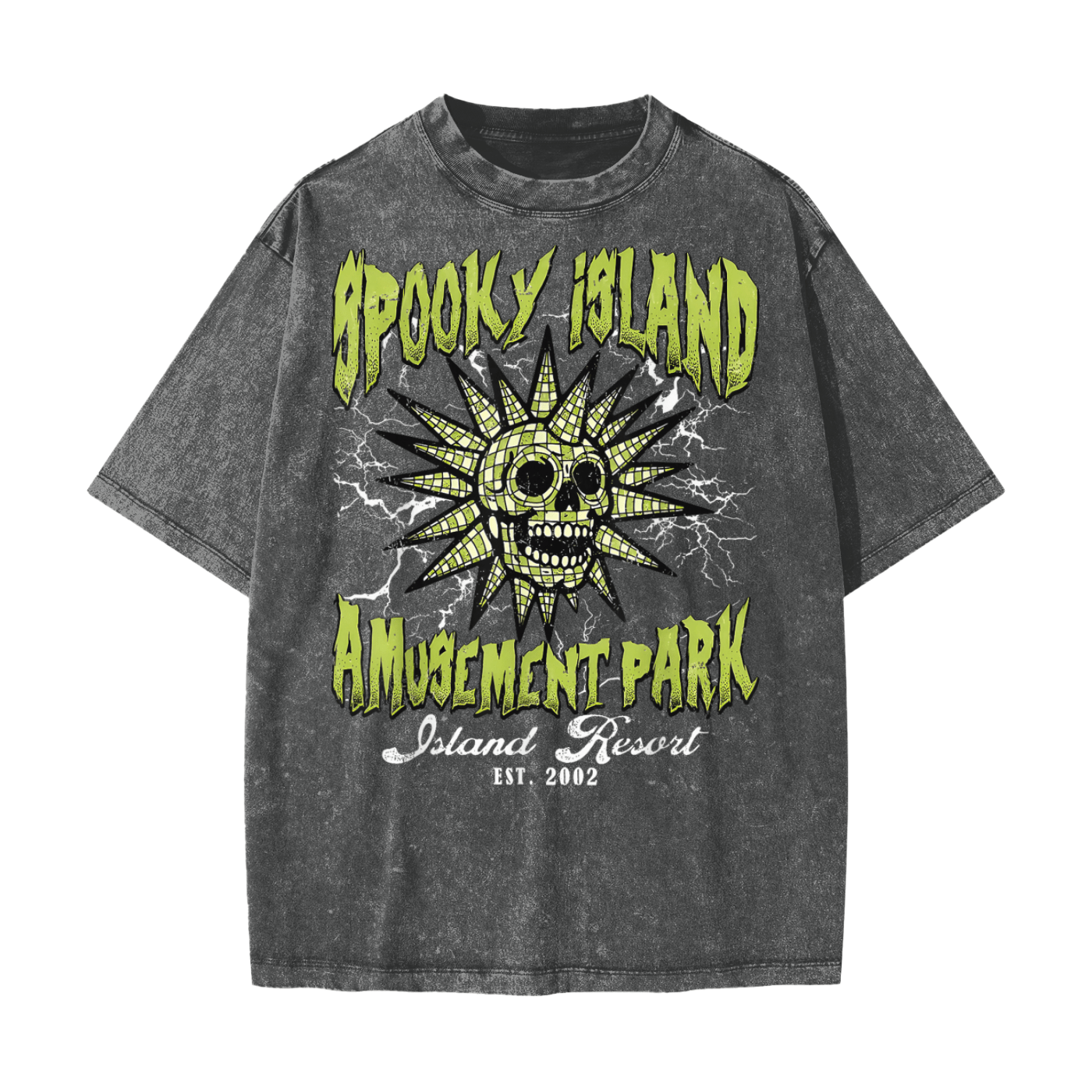 Spooky Island Amusement Park Snow Washed T-Shirt