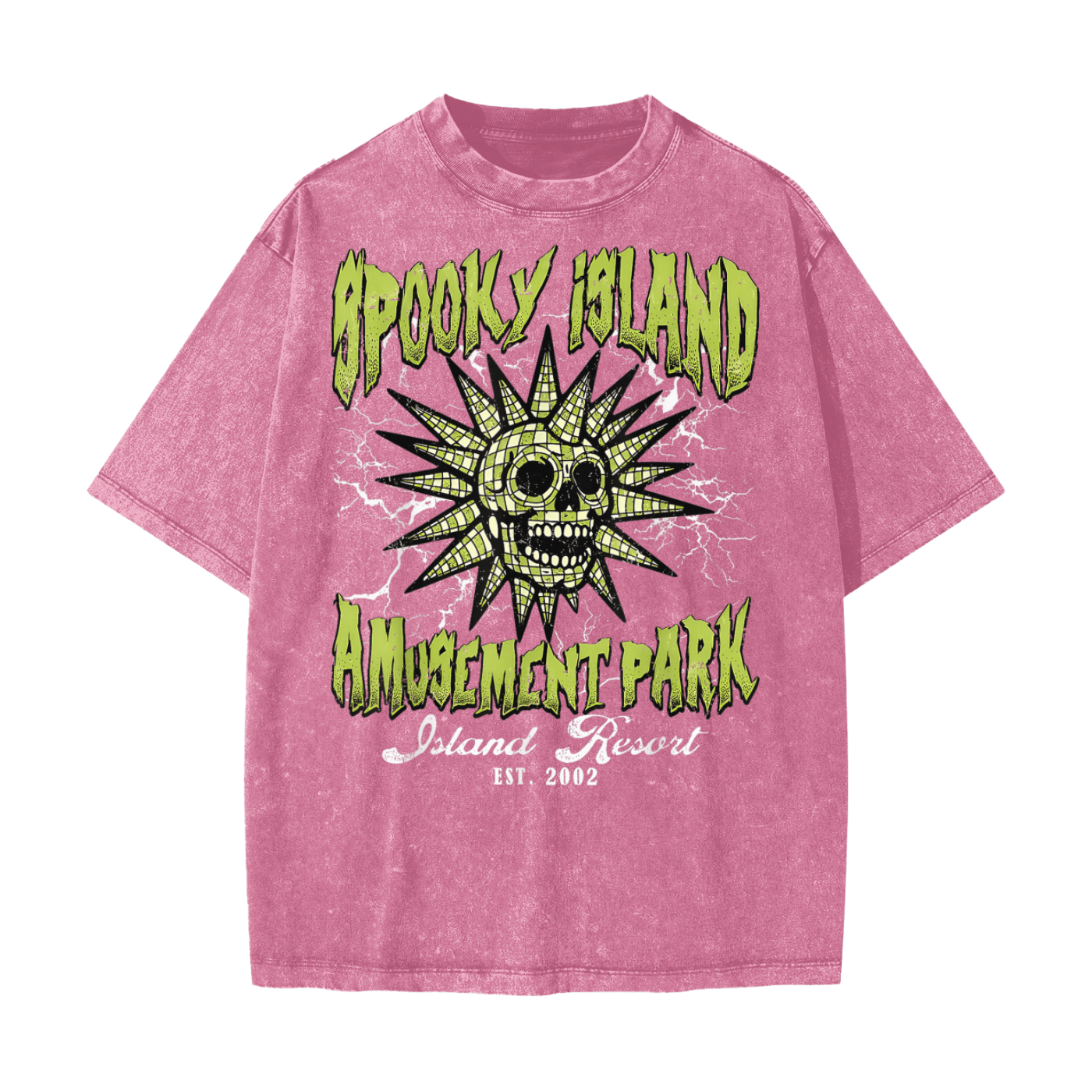 Spooky Island Amusement Park Snow Washed T-Shirt