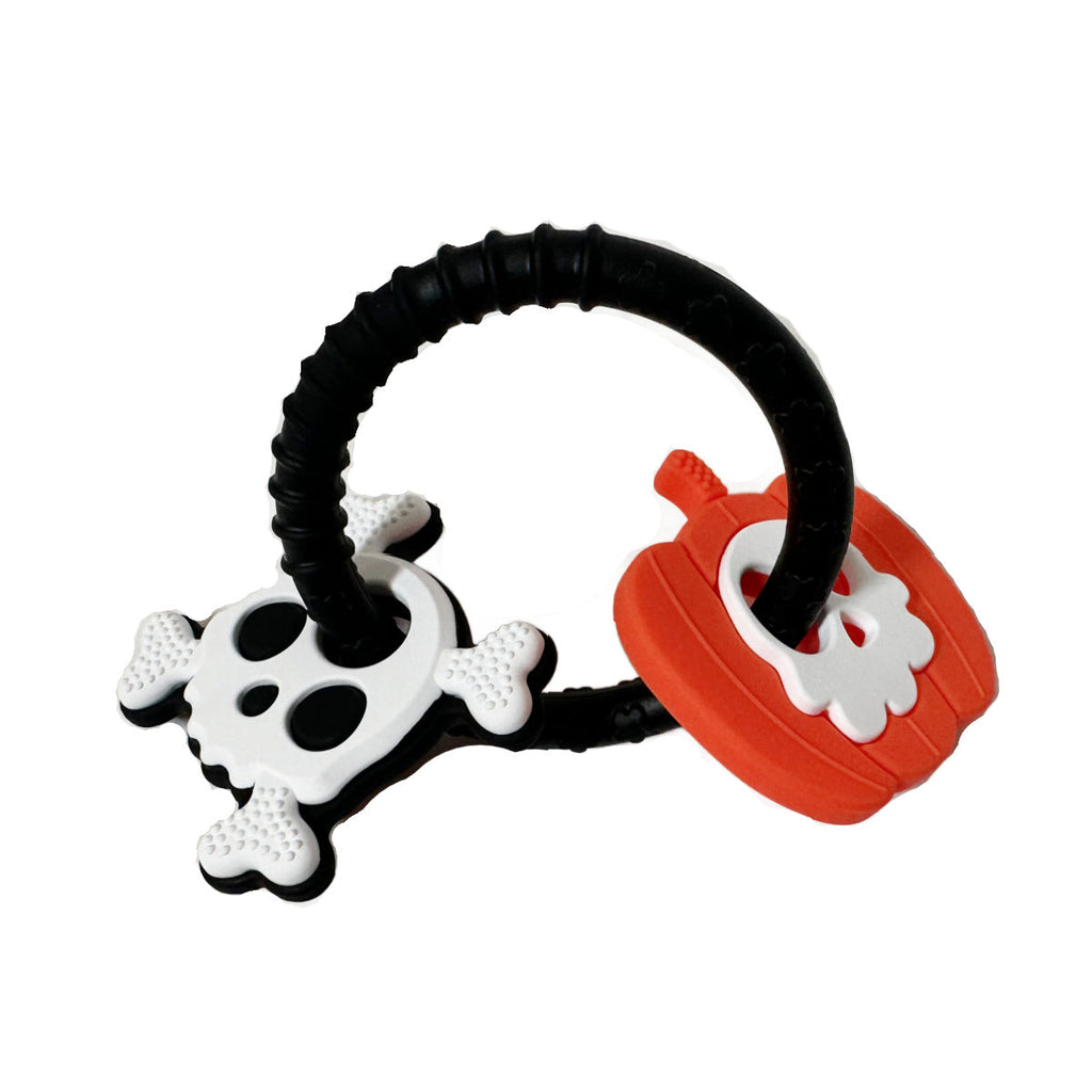Witching Hour Baby spooky fun ring teether with spooky design, soft baby gear accessory, ideal for soothing teething babies