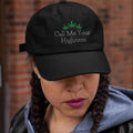 Call Me Your Highness snapback hat by The Cannabis Community featuring a stylish embroidered design and adjustable strap.