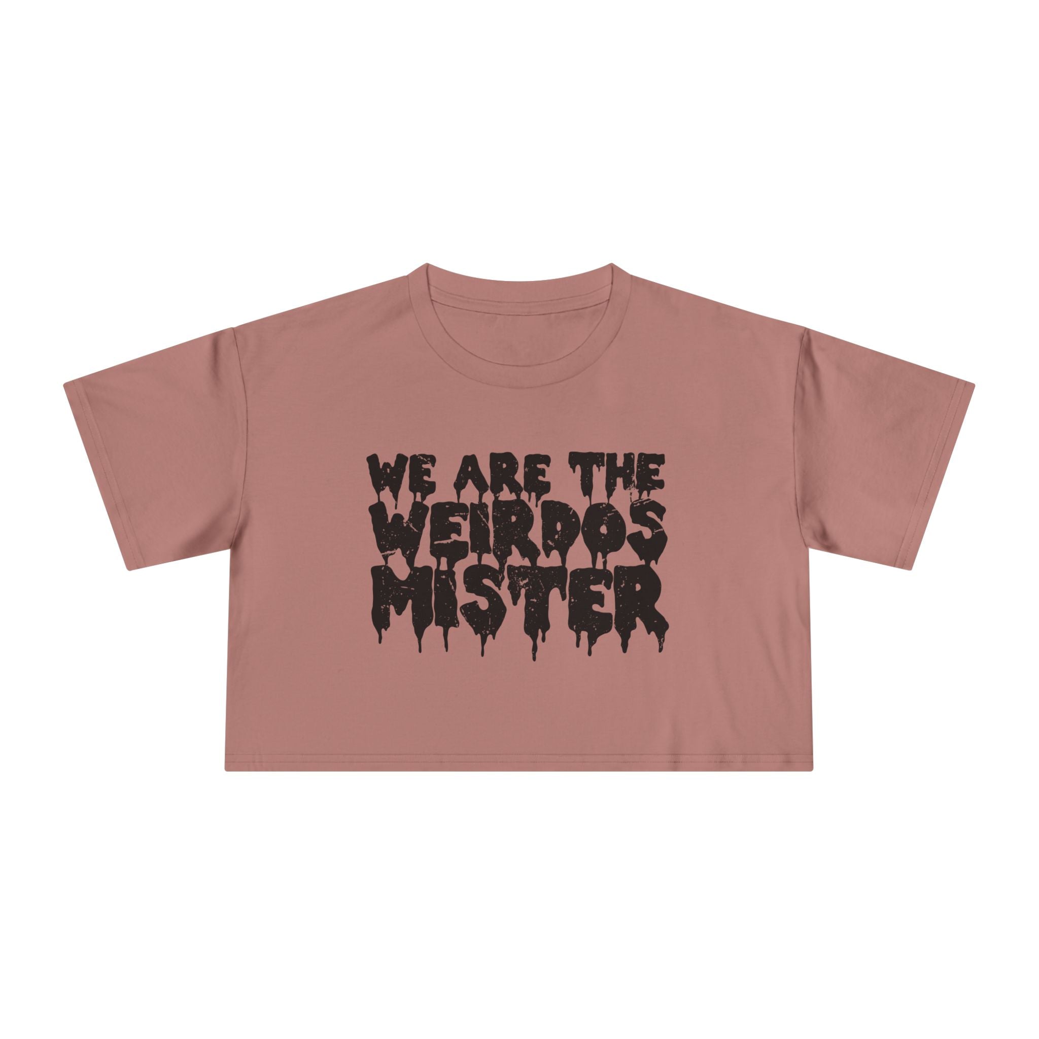 Black Goth Cloth Co. "We Are The Weirdos Mister" crop top T-shirt with bold printed design on front.