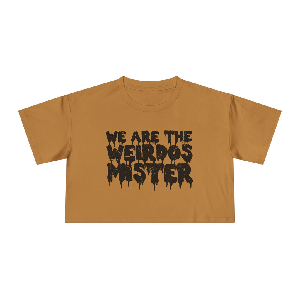 Goth Cloth Co. We Are The Weirdos Mister crop top T-shirt with printed graphic design on front.