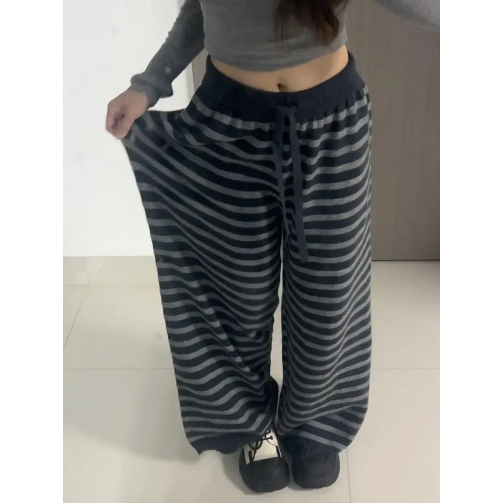 Grunge Stripe Knit Wide Leg Pants - Blackthorn 31