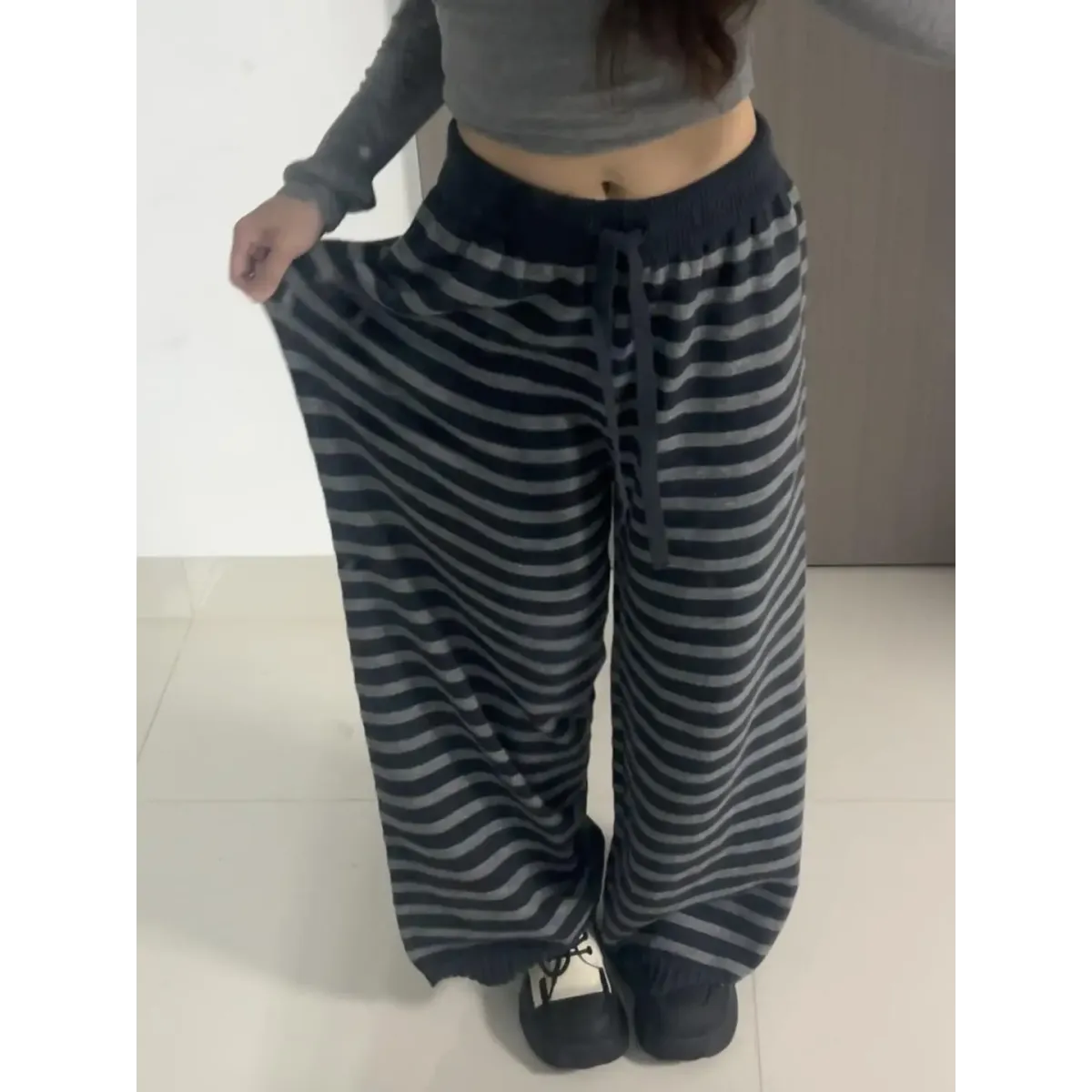 Grunge Stripe Knit Wide Leg Pants - Blackthorn 31
