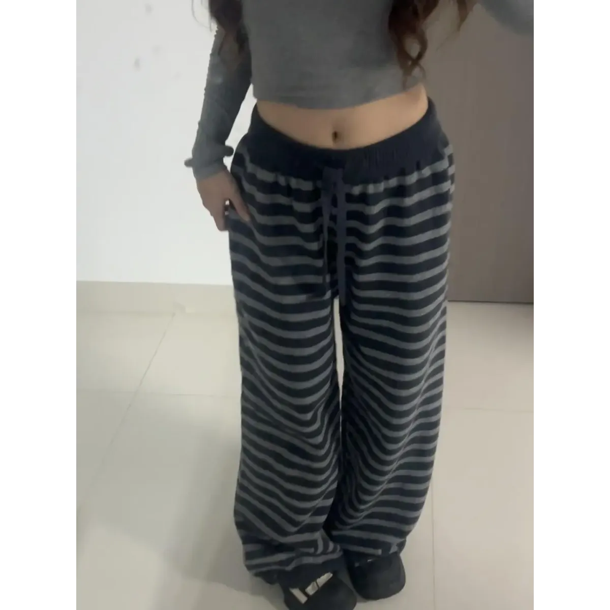 Grunge Stripe Knit Wide Leg Pants - Blackthorn 31