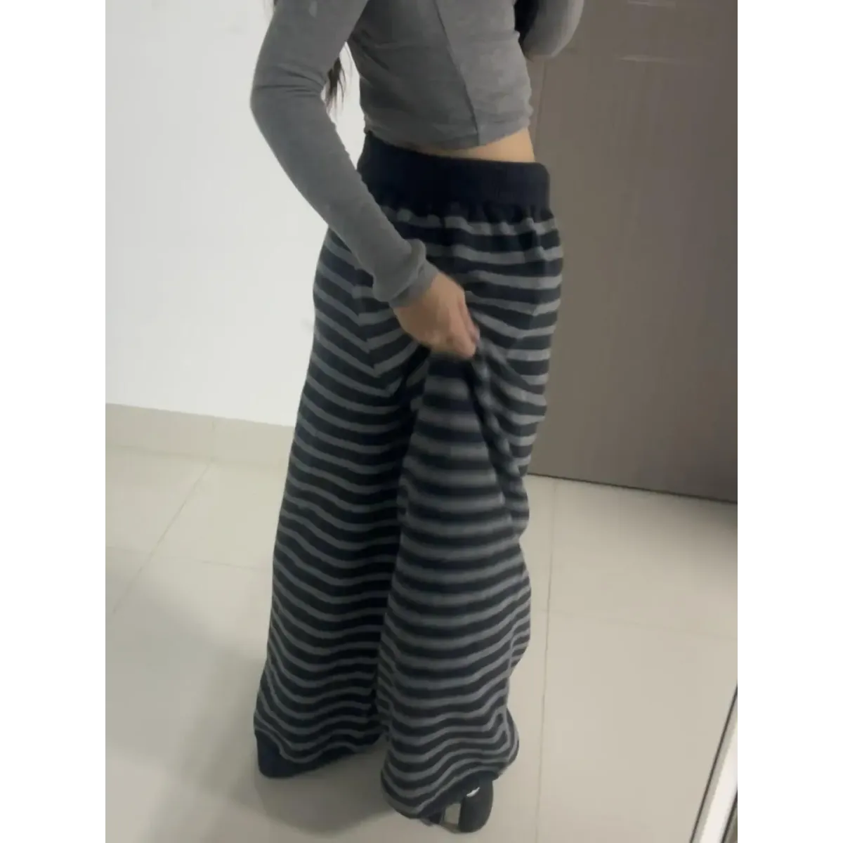Grunge Stripe Knit Wide Leg Pants - Blackthorn 31
