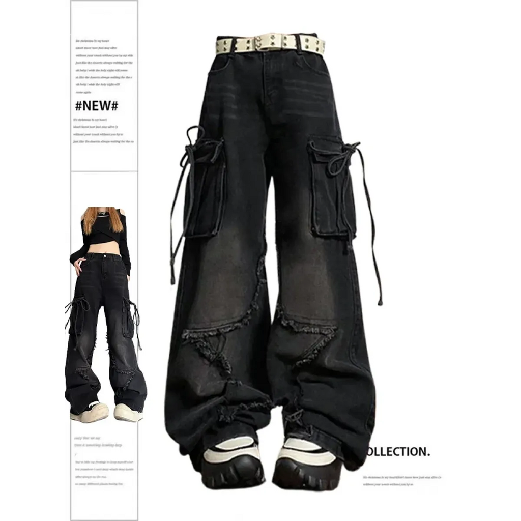 Gothic Baggy Cargo Jeans – Y2K Harajuku Grunge Pants - Blackthorn 31