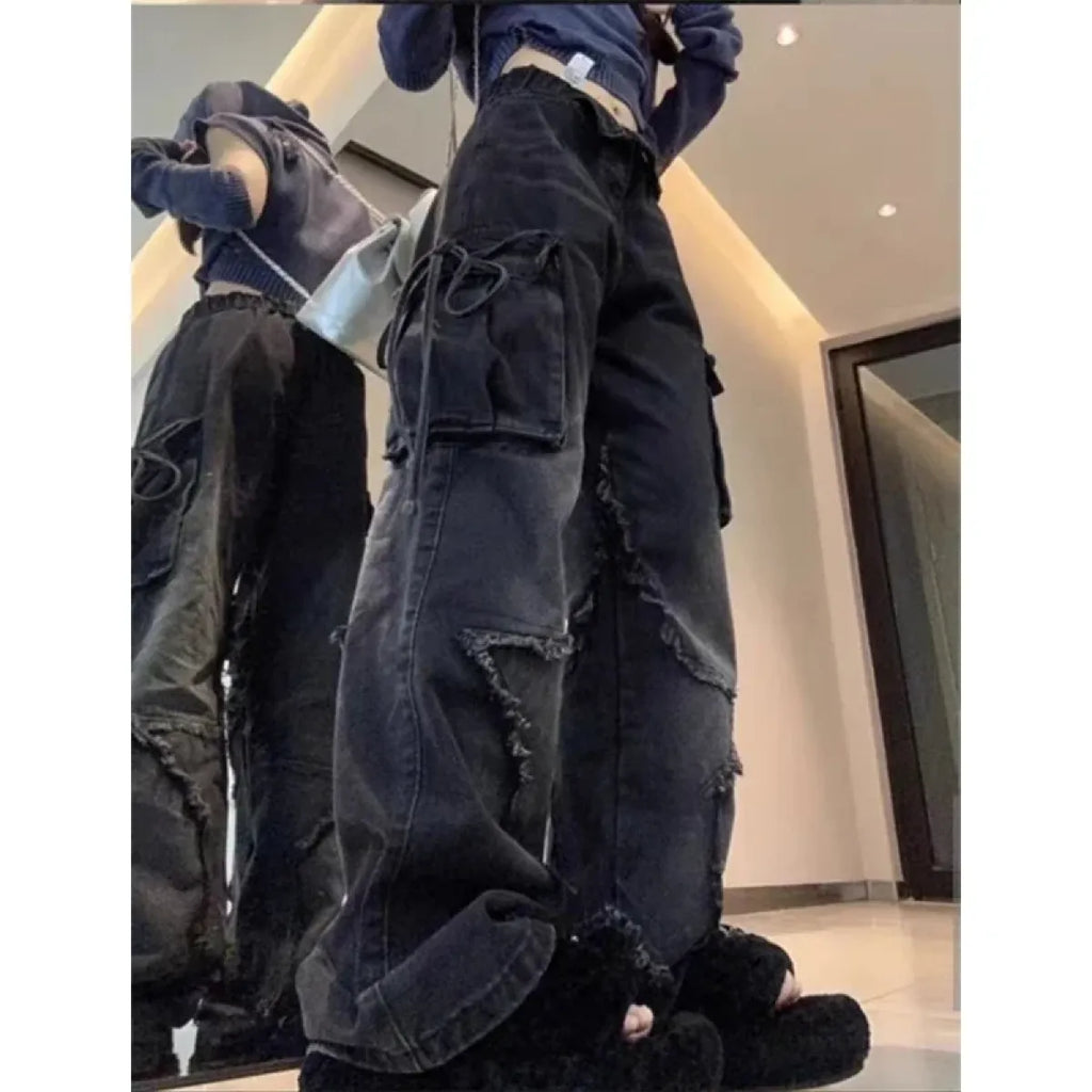 Gothic Baggy Cargo Jeans – Y2K Harajuku Grunge Pants - Blackthorn 31