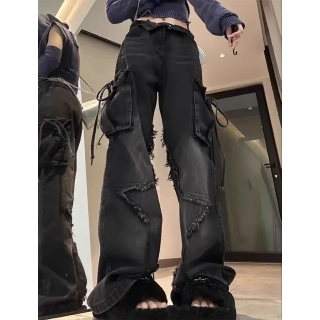 Gothic Baggy Cargo Jeans – Y2K Harajuku Grunge Pants - Blackthorn 31