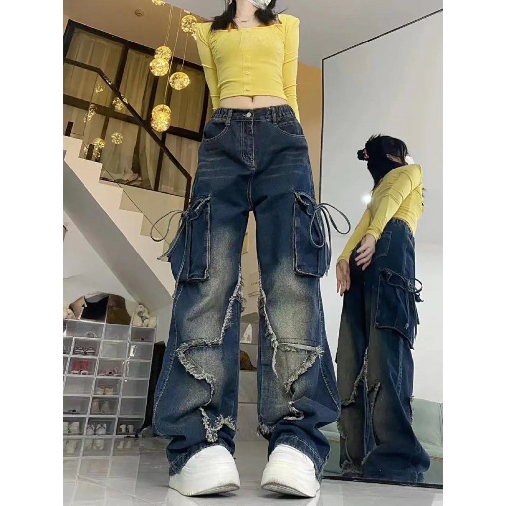 Gothic Baggy Cargo Jeans – Y2K Harajuku Grunge Pants - Blackthorn 31