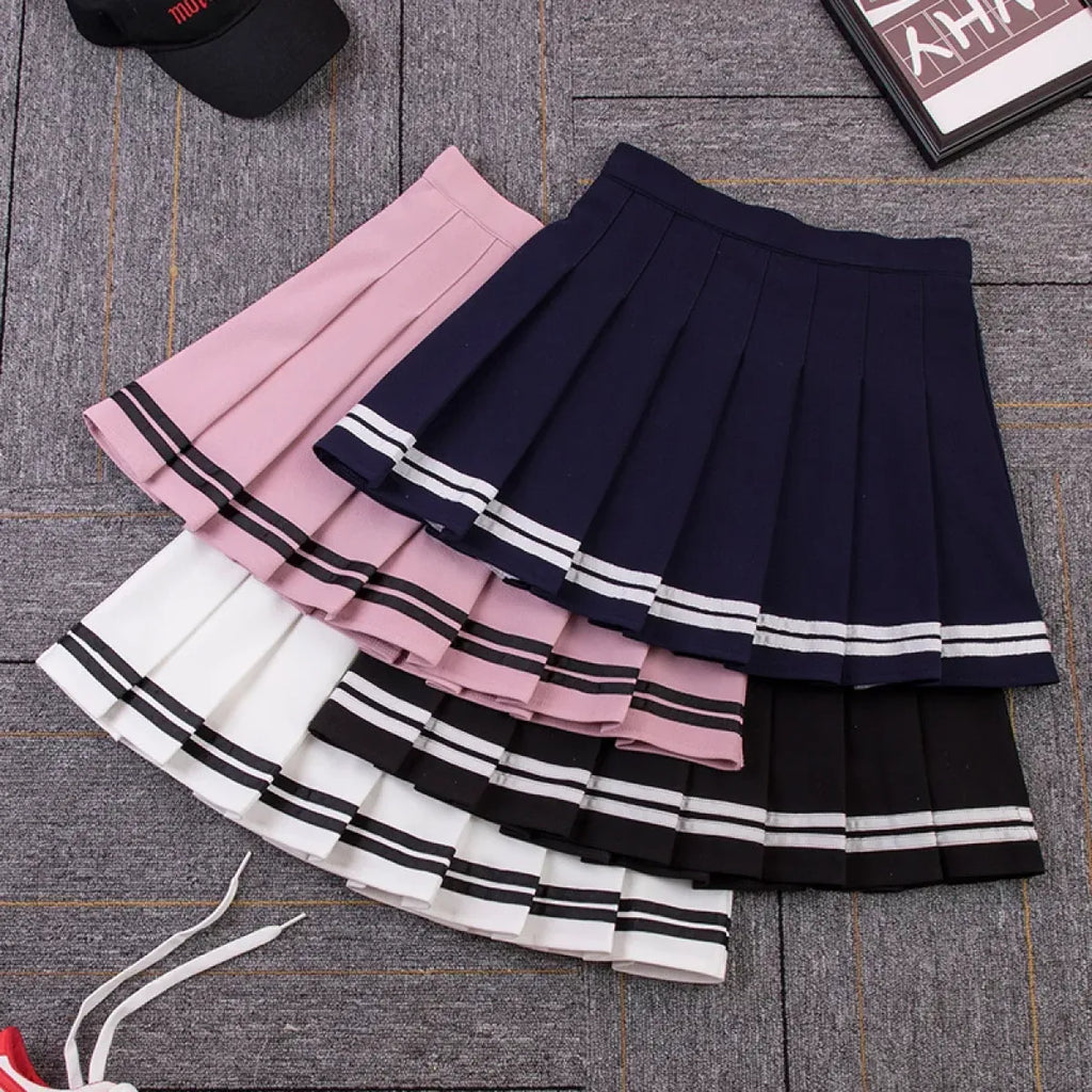 Y2K High Waist Pleated Mini Skirt – Kawaii Preppy Striped Style - Blackthorn 31
