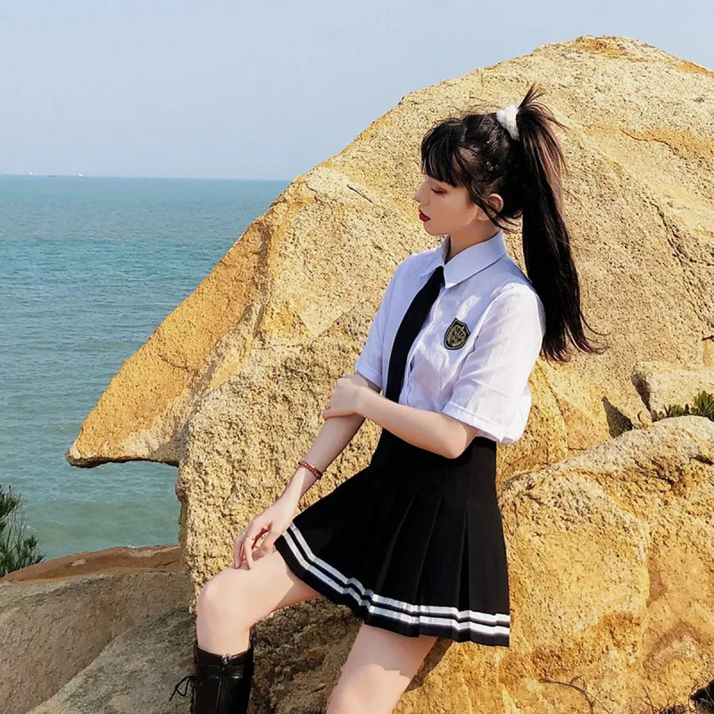 Y2K High Waist Pleated Mini Skirt – Kawaii Preppy Striped Style - Blackthorn 31