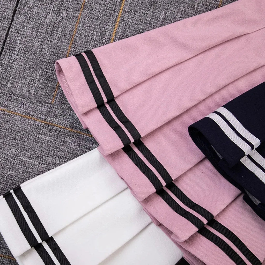 Y2K High Waist Pleated Mini Skirt – Kawaii Preppy Striped Style - Blackthorn 31