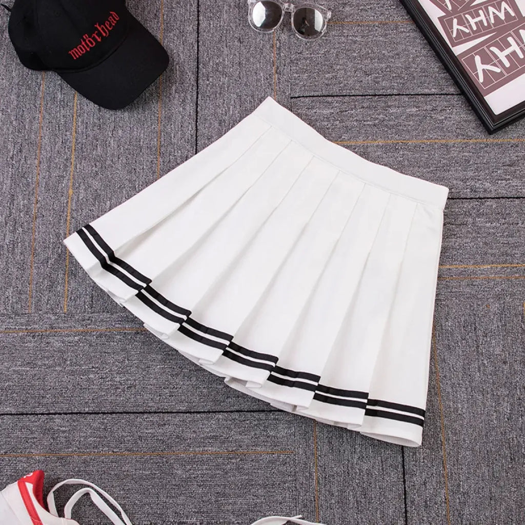 Y2K High Waist Pleated Mini Skirt – Kawaii Preppy Striped Style - Blackthorn 31